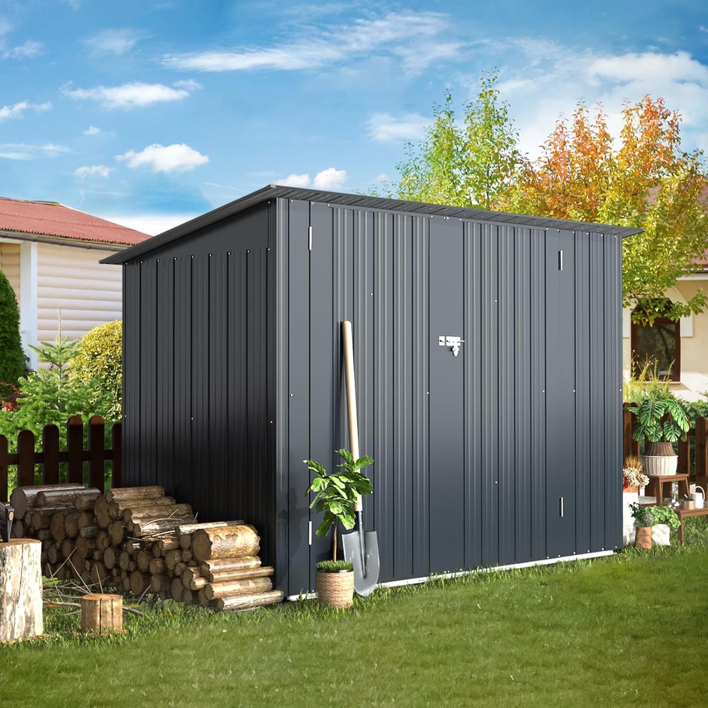 2.1X0.9M Garden Shed Storage, Outdoor Metal Lockable Bike Sheds Waterproof with Door for 2-3 Bikes,Galvanized Steel Tool Base Size (D96X W203X H141Cm)