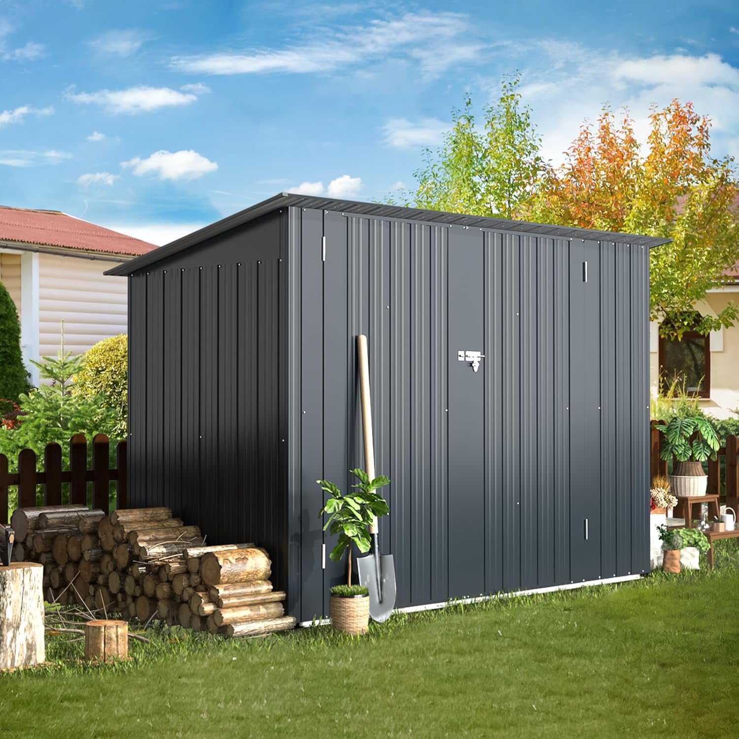 2.1X0.9M Garden Shed Storage, Outdoor Metal Lockable Bike Sheds Waterproof with Door for 2-3 Bikes,Galvanized Steel Tool Base Size (D96X W203X H141Cm)
