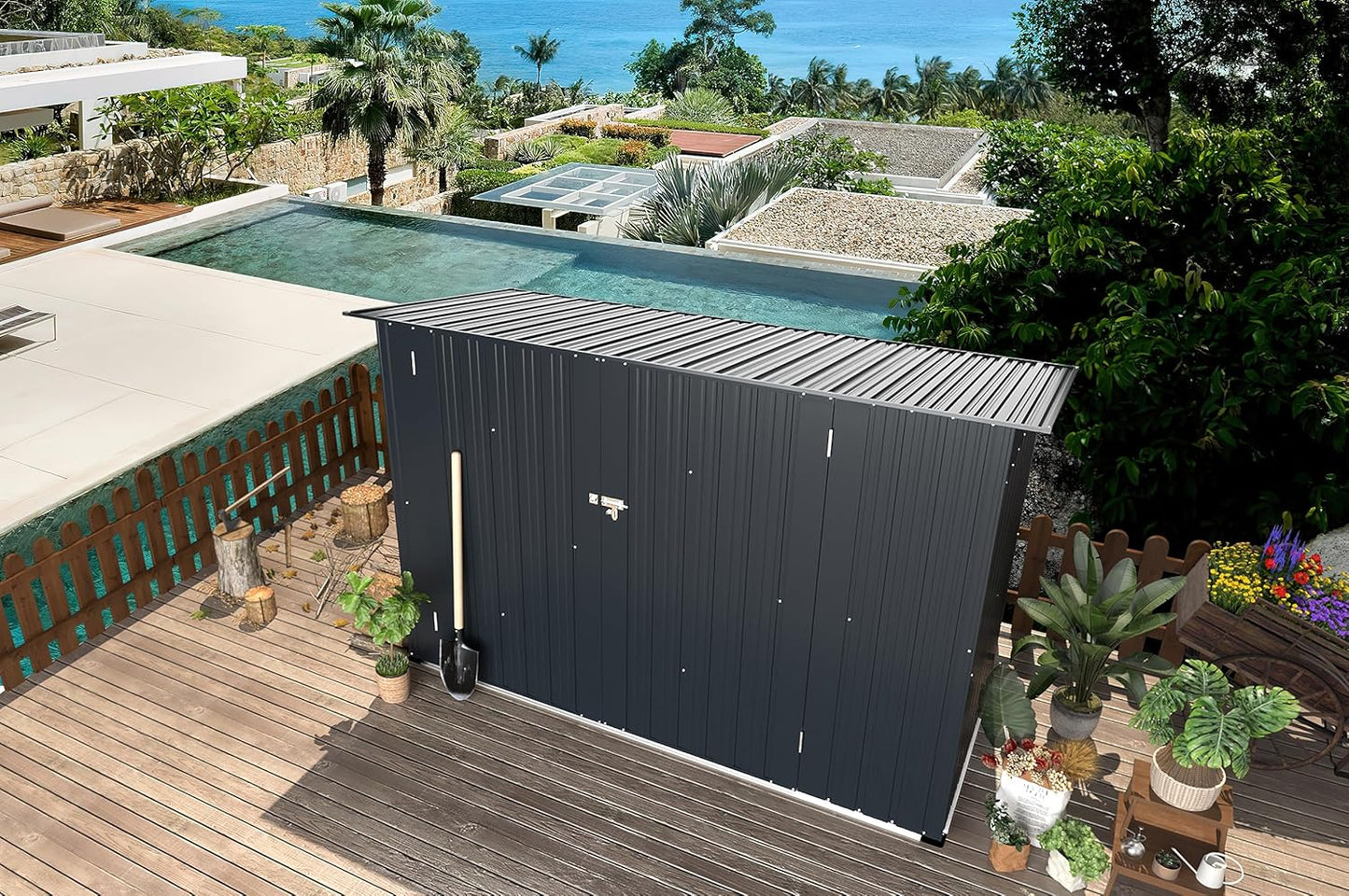 2.1X0.9M Garden Shed Storage, Outdoor Metal Lockable Bike Sheds Waterproof with Door for 2-3 Bikes,Galvanized Steel Tool Base Size (D96X W203X H141Cm)