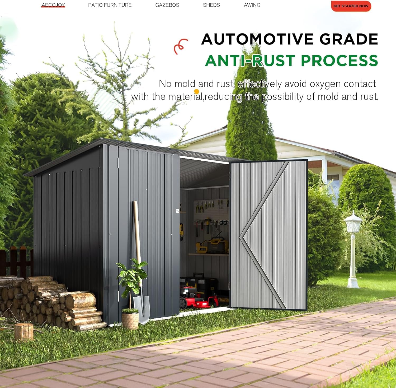 2.1X0.9M Garden Shed Storage, Outdoor Metal Lockable Bike Sheds Waterproof with Door for 2-3 Bikes,Galvanized Steel Tool Base Size (D96X W203X H141Cm)
