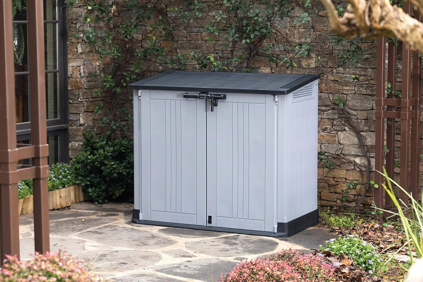 Store-It-Out Nova Outdoor Garden Storage Shed – Light Grey with Dark Grey Lid, 880L Capacity